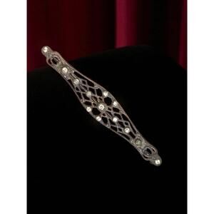Art Deco-Era Filigree Brooch with Faux Diamonds